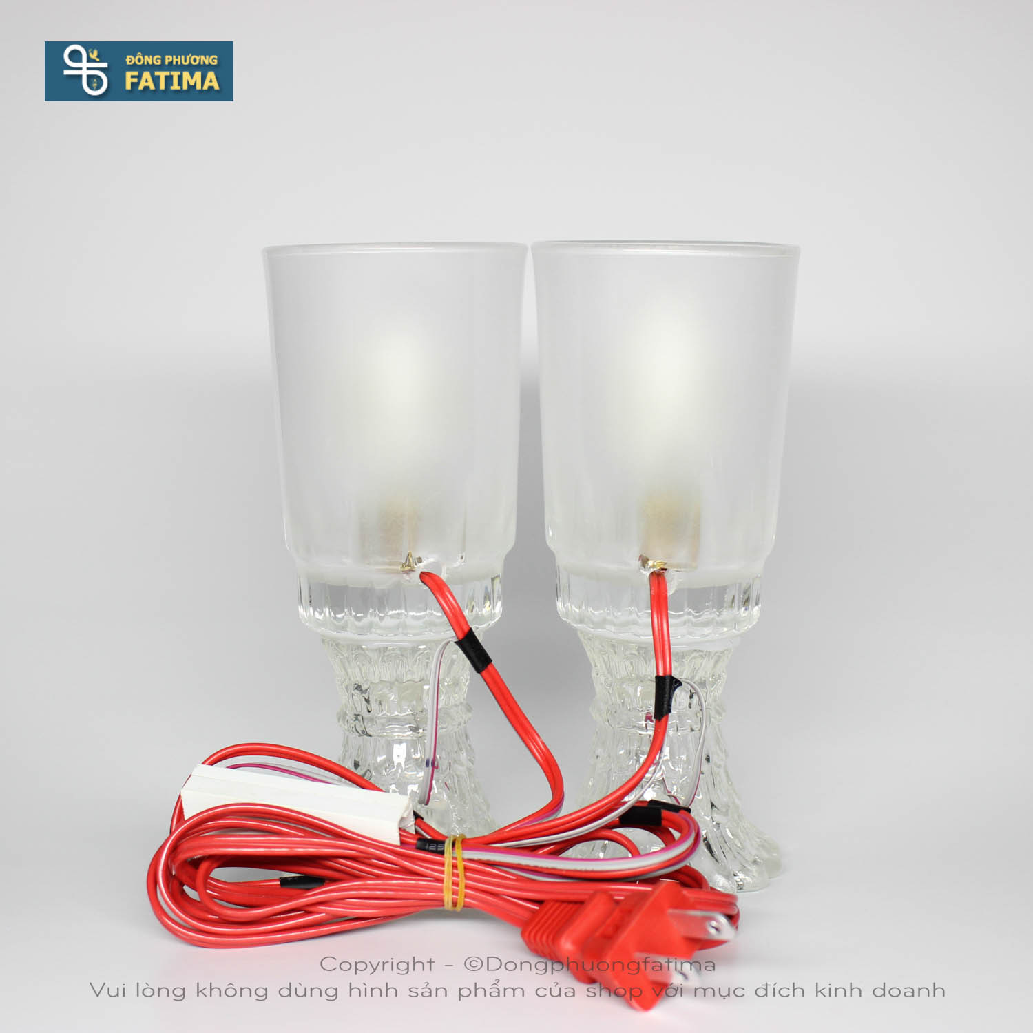 2 Cây Ly Đèn Điện K7 (16cm) (Điện 220V)- Đèn Bàn Thờ Đông Phương Fatima