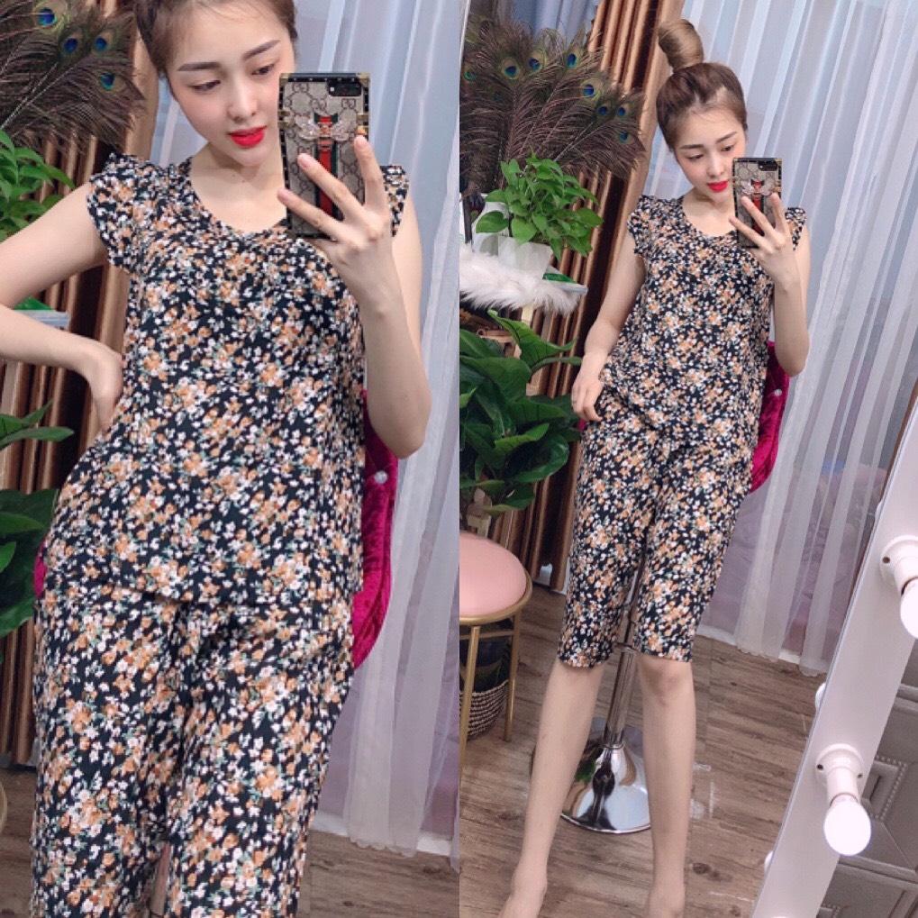 Đồ bộ tole nữ, đồ lanh nữ mặc nhà VNXK, quần lửng tay cánh tiên, họa tiết hoa nhí [CÓ SIZE] giao hoa ngẫu nhiên  - TL10