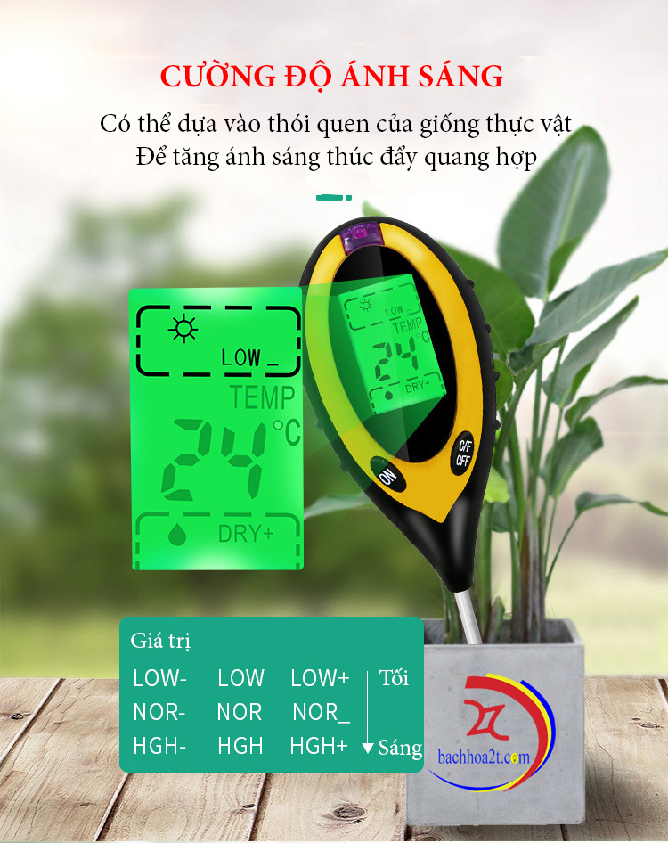 Máy đo độ PH trong đất 4in1( PH, nhiệt độ, độ ẩm và ánh sáng)