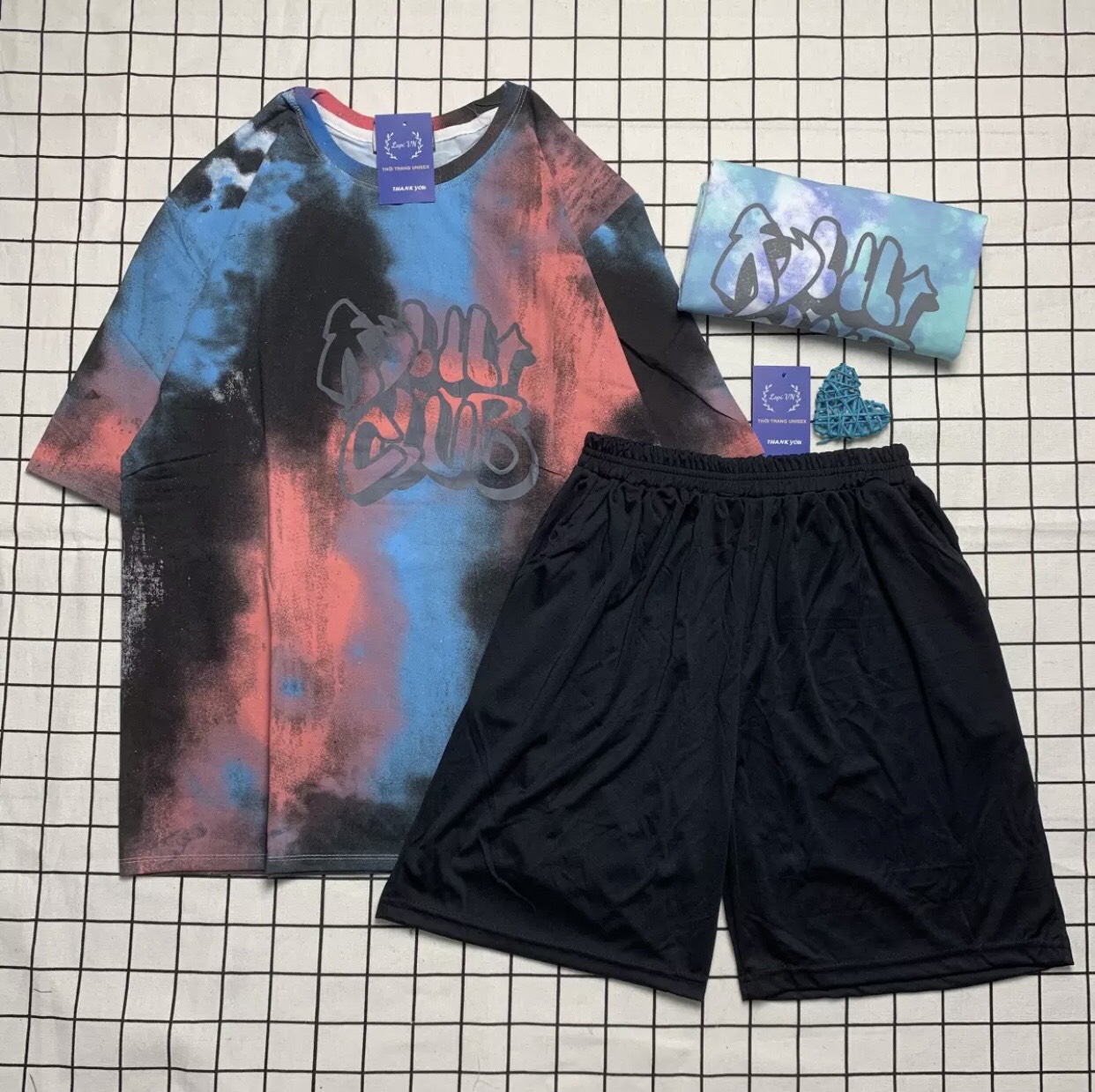 Sét bộ đùi loang màu siêu hot clup , unisex,coton,sét cartoon , freesize dưới 70kg ttslb0024
