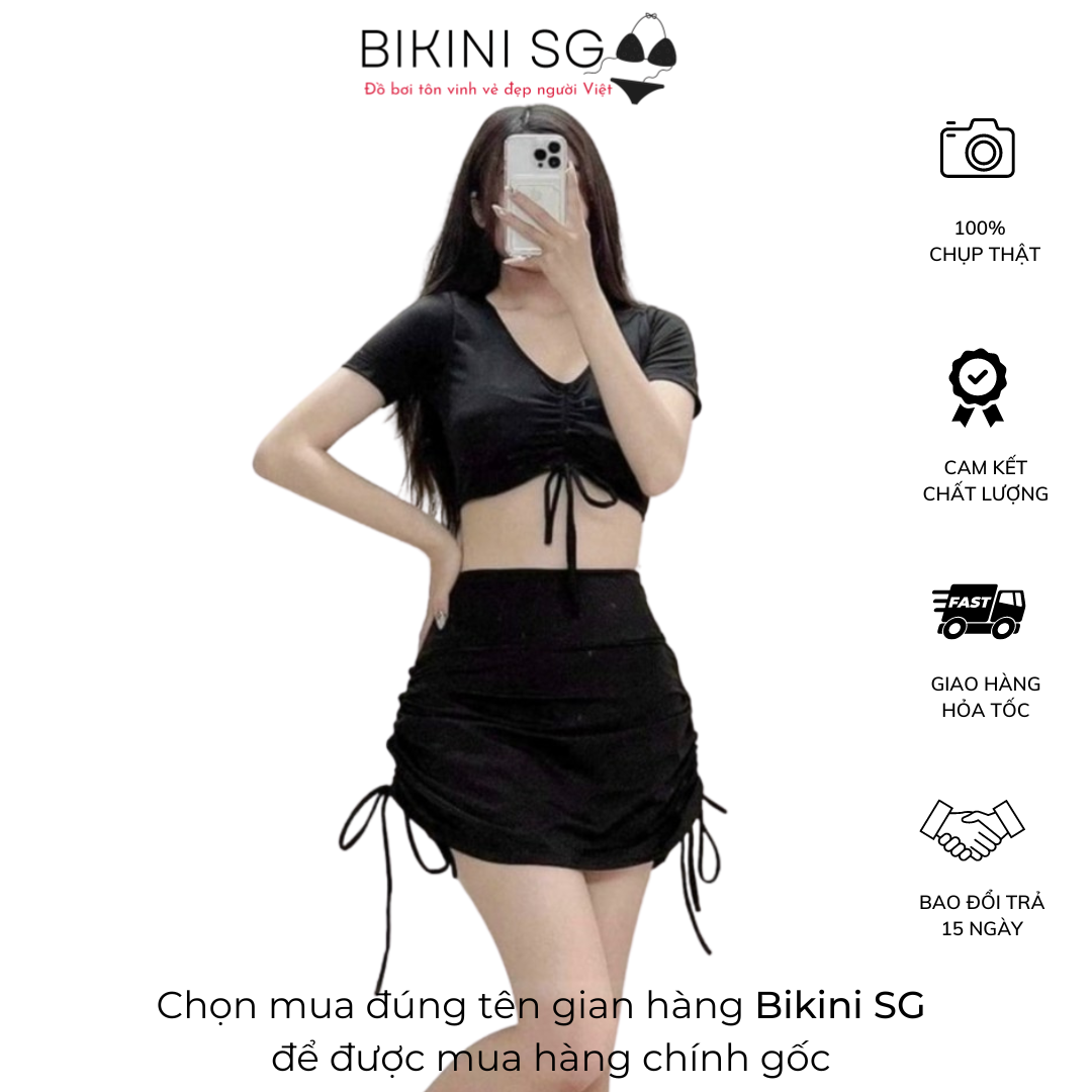 Bikini, Bộ Đồ bơi nữ áo tắm hai mảnh dài tay pado chất thun lạnh hàn quốc  quần váy cạp cao che bụng cho phụ nữ | Shopee Việt Nam