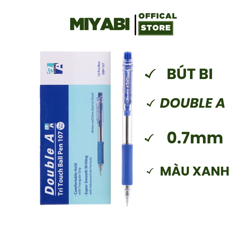 Bút bi xanh double a tritouch ngòi 0,7mm - bút bi mực xanh văn phòng phẩm - miyabi store