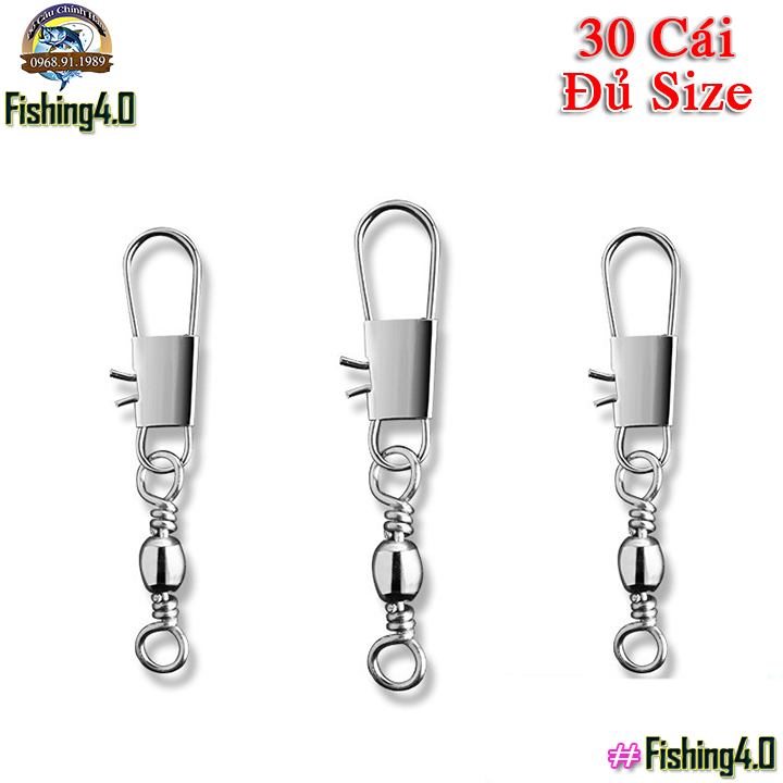 Khóa link chống xoắn combo 30chiếc chịu lực tốt , ma ni , khóa linh câu cá đủ size KL02