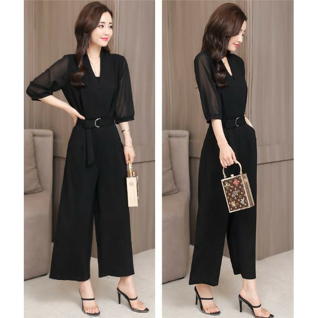 [HCM]Jumpsuit cổ V tay voan thanh lịch