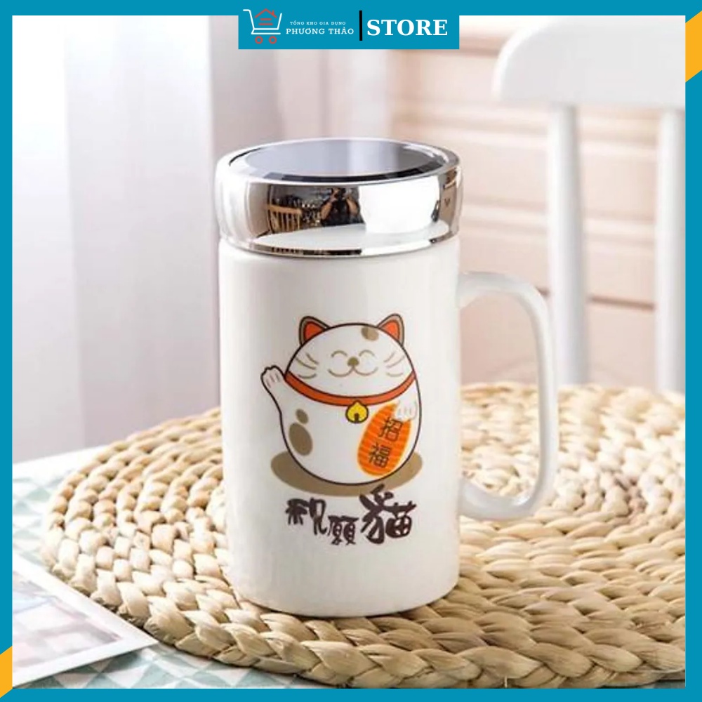 Ly sứ hoạt hình nắp gương 400ml