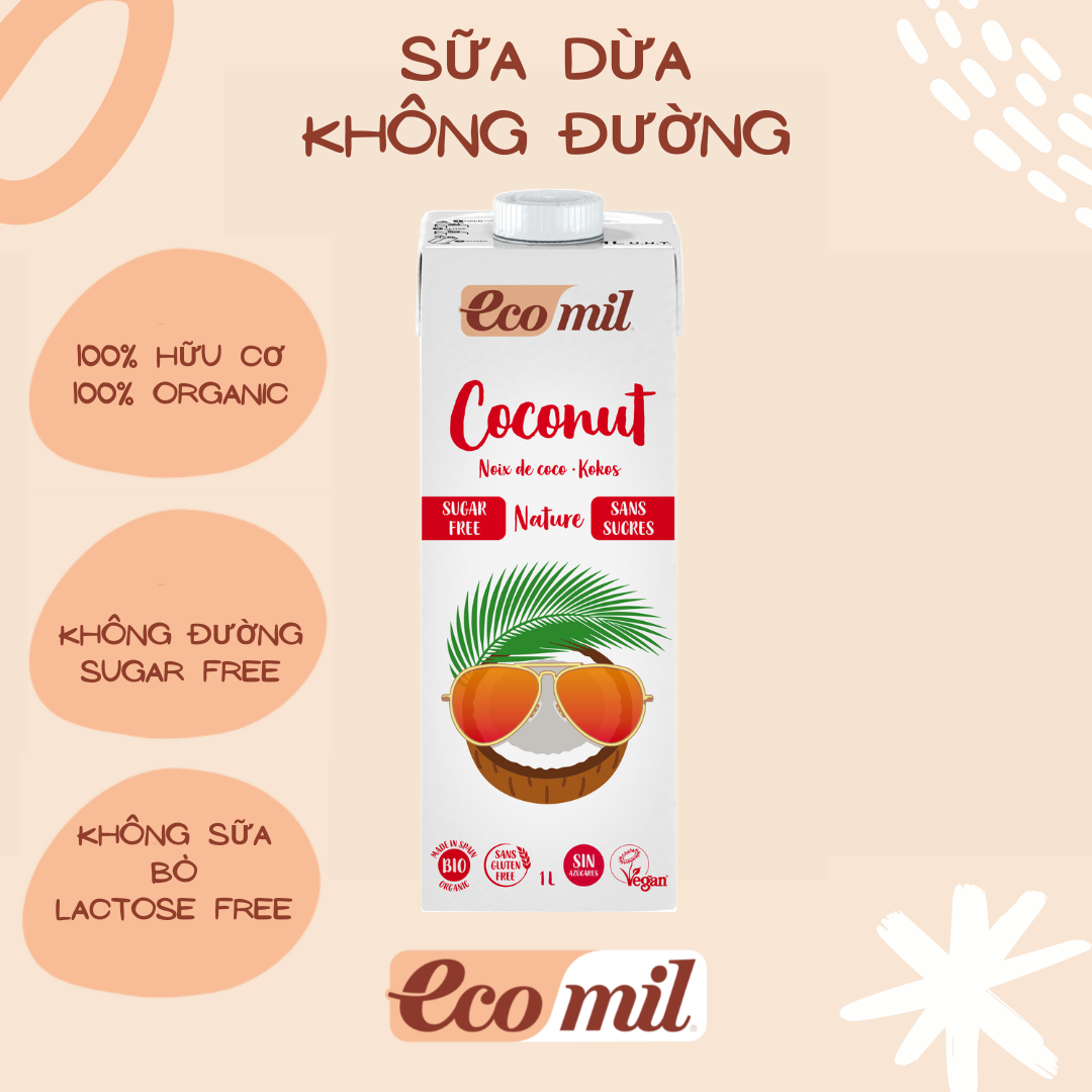 Sữa Dừa Không Đường Hữu Cơ Ecomil 1L