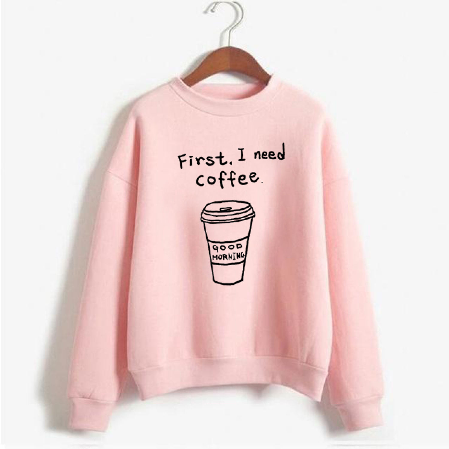 Áo sweater cổ chui unisex in chữ i need coffee có nhiều màu lựa chọn