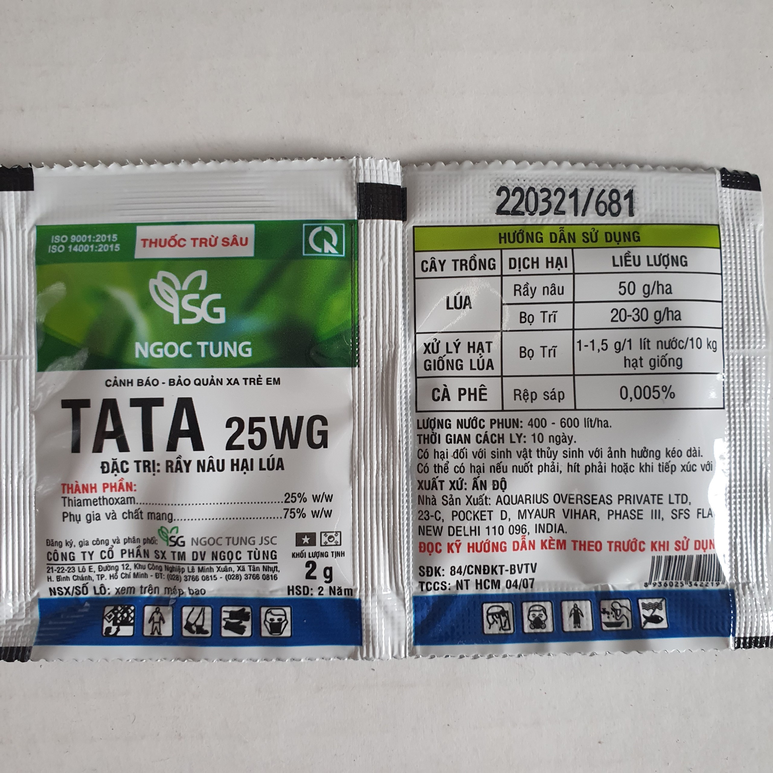 2 gói Thuốc trừ rầy Tata 25WG - Gói 2gr
