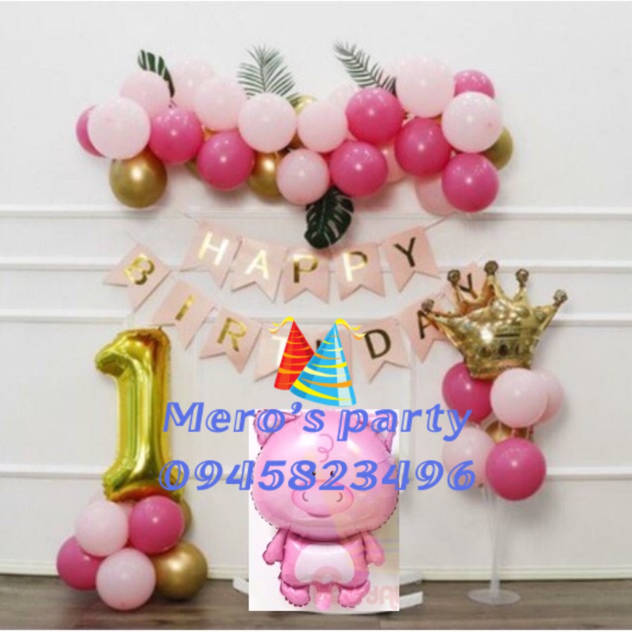 (Kèm trụ) Set trang trí sinh nhật heo