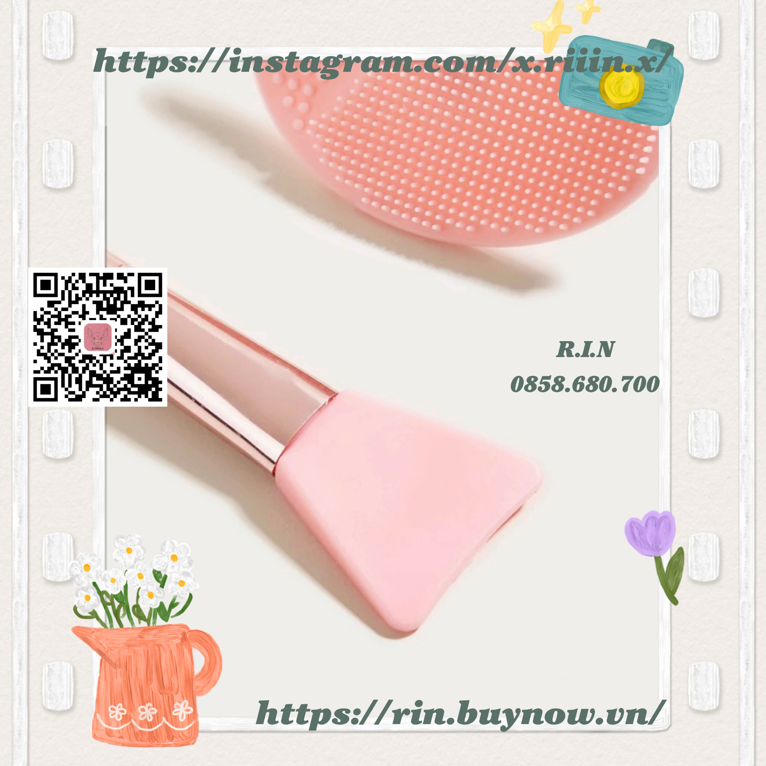 RIIIN Combo 1 cọ đắp mặt nạ & 1 cọ rửa mặt
