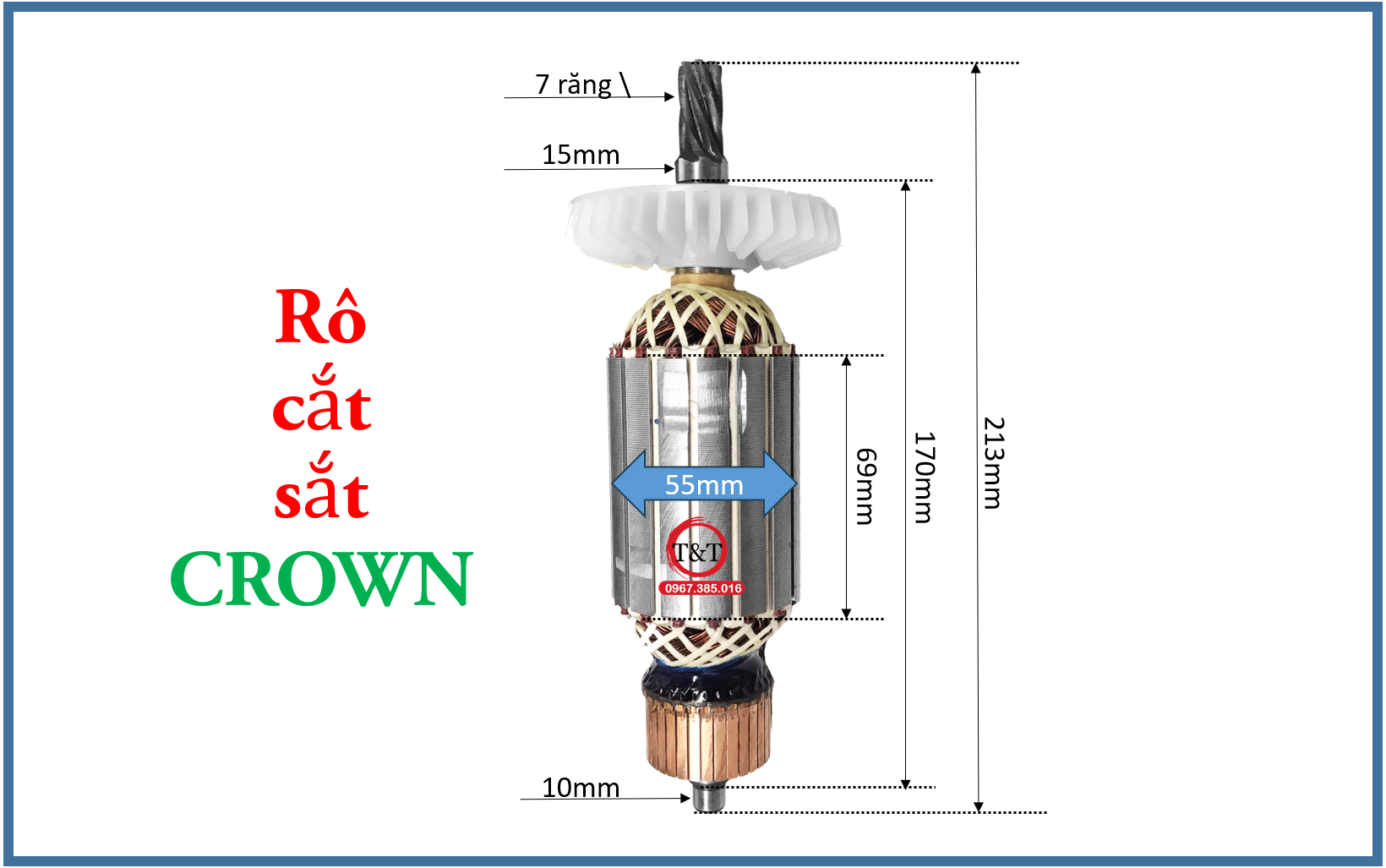 Rotor máy cắt sắt Crown 350mm thân 55 có 7 răng