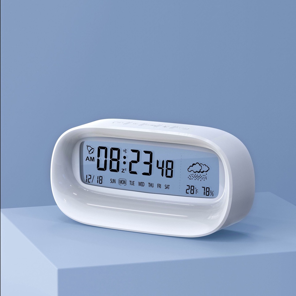 Đồng hồ báo thức để bàn - màn hình lcd có đèn led - đo nhiệt độ, hẹn giờ, ngày tháng