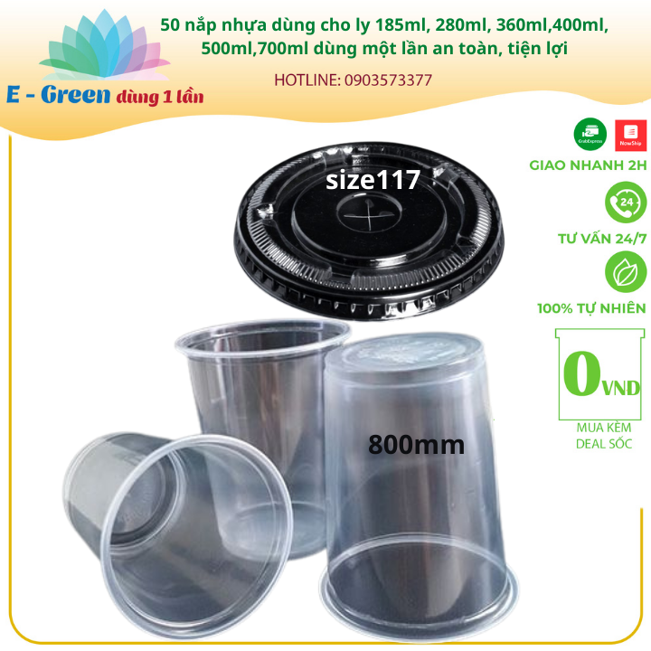 [HCM]Lốc 50 Nắp Cầu 95, Nắp Bằng 95 Cho Ly 360ml, 500ml, 650, 700ml Cao Cấp - E Green Dùng 1 Lần