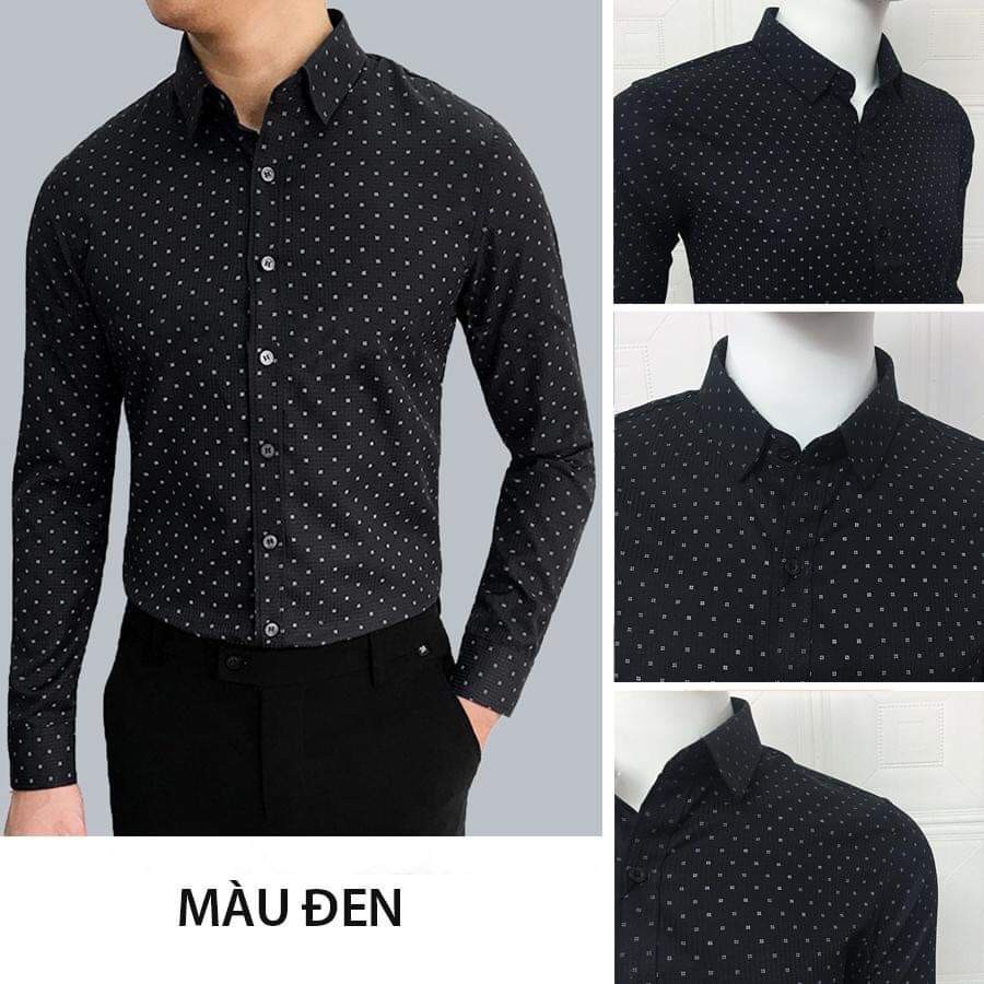 [ÁO GẤP HỘP LOẠI 1]Áo sơ mi nam dài tay chính hãng FATUNO họa tiết chấm bi công sở vải cotton lụa mềm mát, chống nhăn