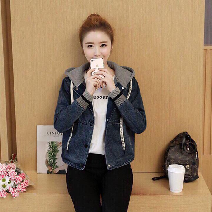 Áo khoác jean mềm tay bo thun nón cổ