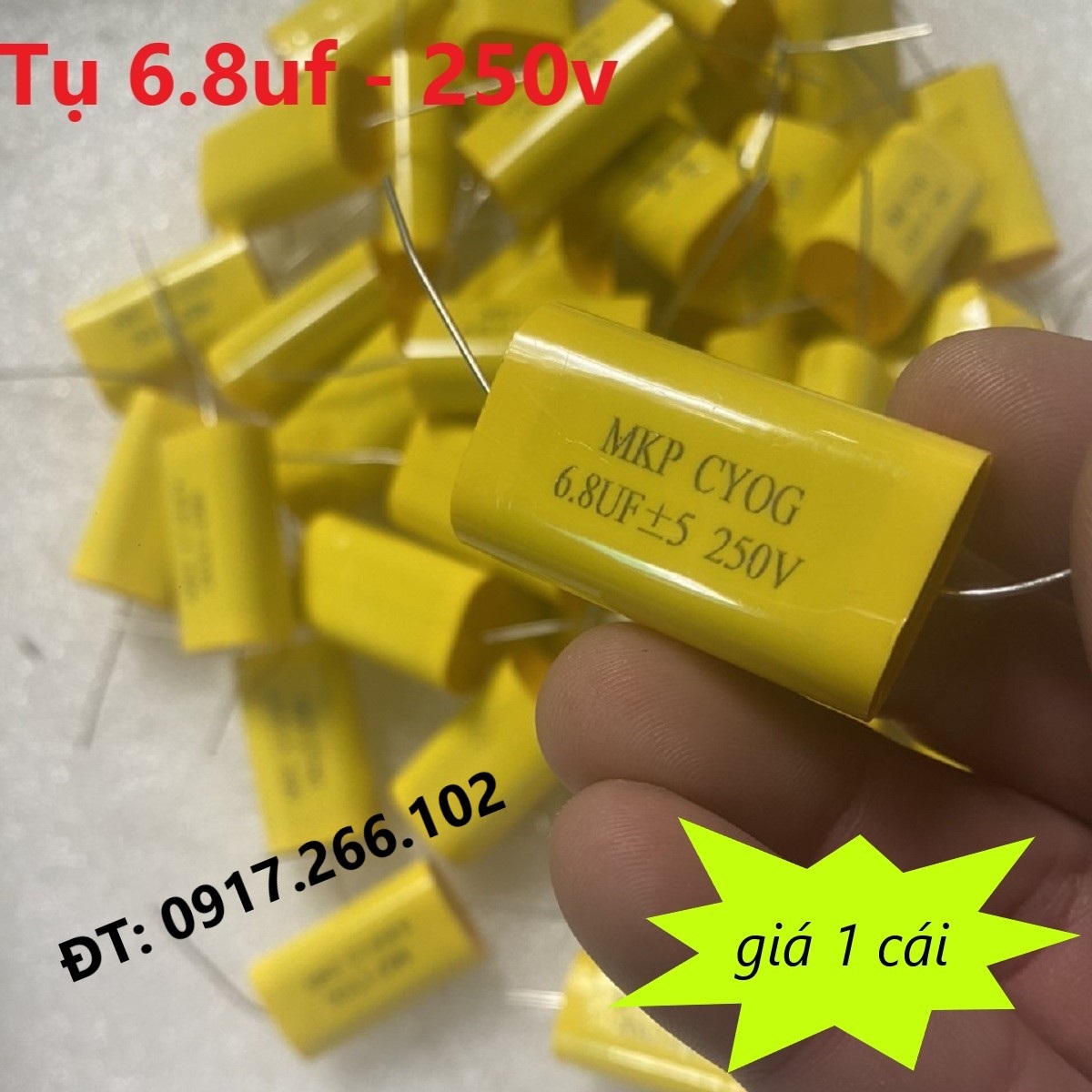 1 cái tụ phân tần loa trung 6.8uf - tụ loa trung - tụ loa mid - tụ phân tân loa trung