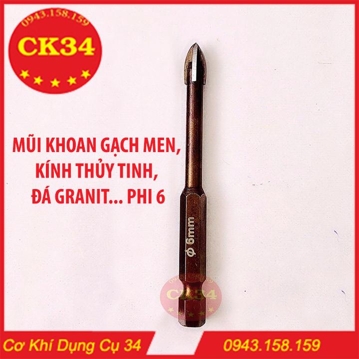 Mũi Khoan Gạch Men Mũi khoan gạch đa hoa phi 6 đen thẳng