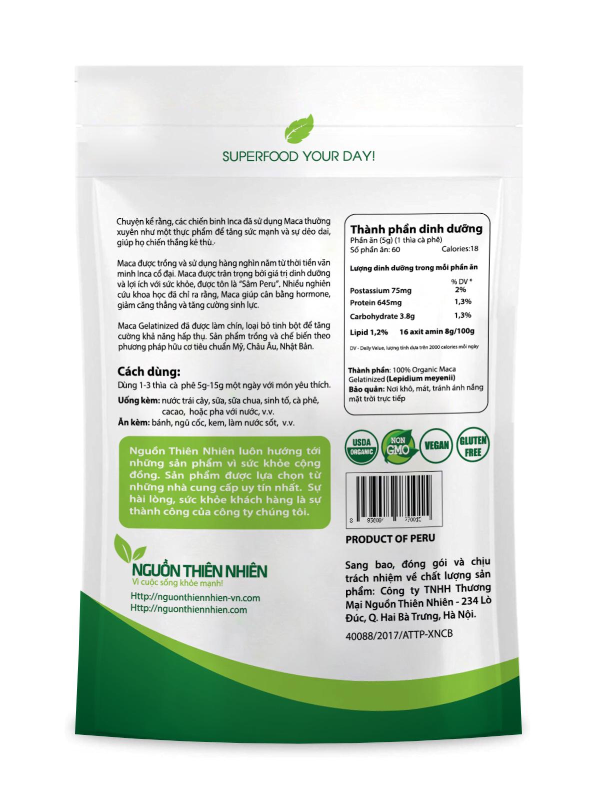 Bột Organic Gelatinized Maca Nguồn Thiên Nhiên 200g
