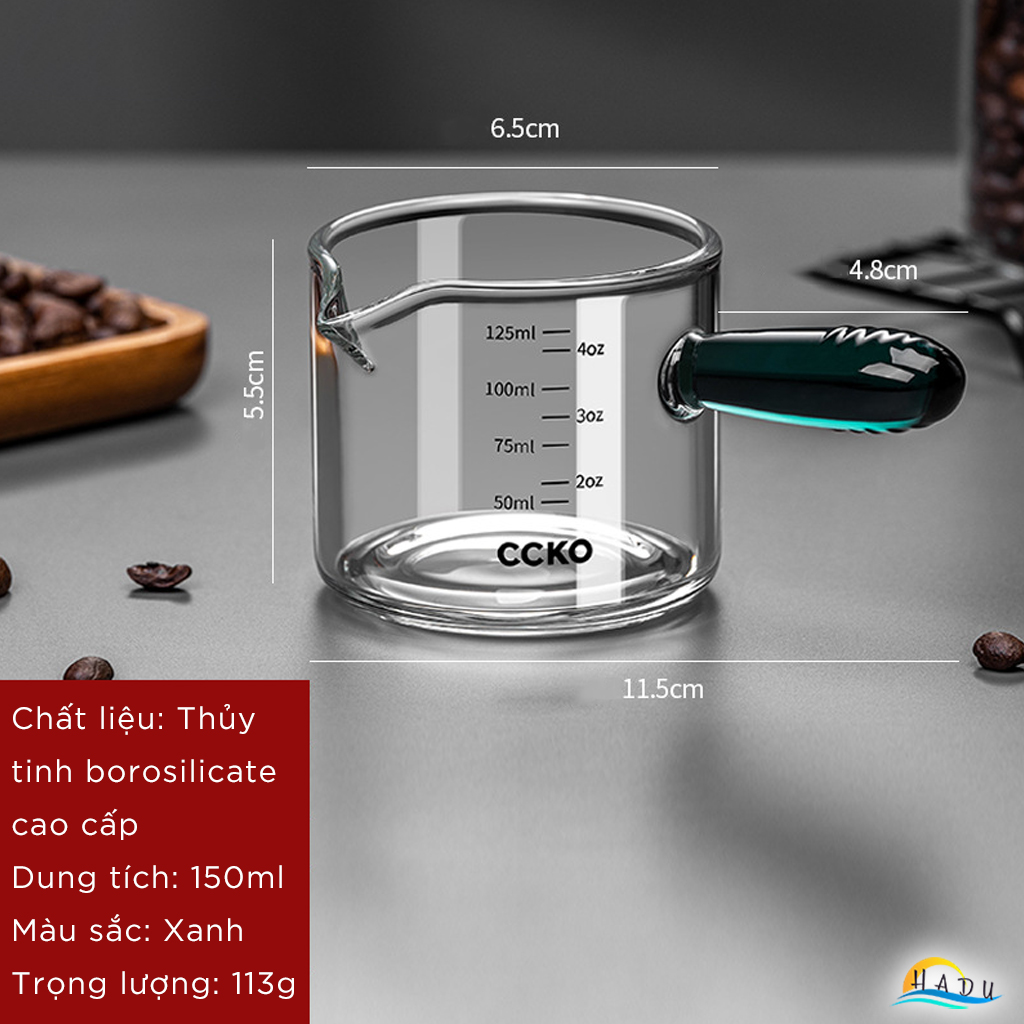Cốc Pha Cà Phê, Trà Bằng Thủy Tinh Borosilicate CCKO 150ml, Ly/Tách Chịu Nhiệt -20°C đến 150°C, Chống Sốc Nhiệt, Có Tay Cầm, Cao Cấp