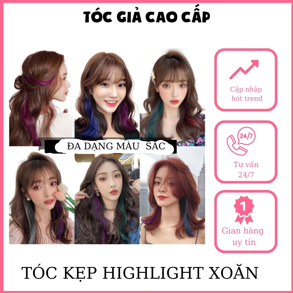 Tóc giả keph highlight xoăn dài sợi tơ cao cấp