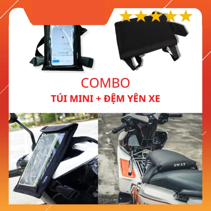 COMBO phượt tiện dụng - túi mini đựng điện thoại treo đầu xe máy và miếng