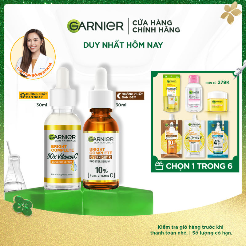 Bộ đôi Dưỡng chất Vitamin C Ngày & Đêm Garnier Bright Complete dưỡng da sáng khỏe & bảo vệ da (30mlX2)