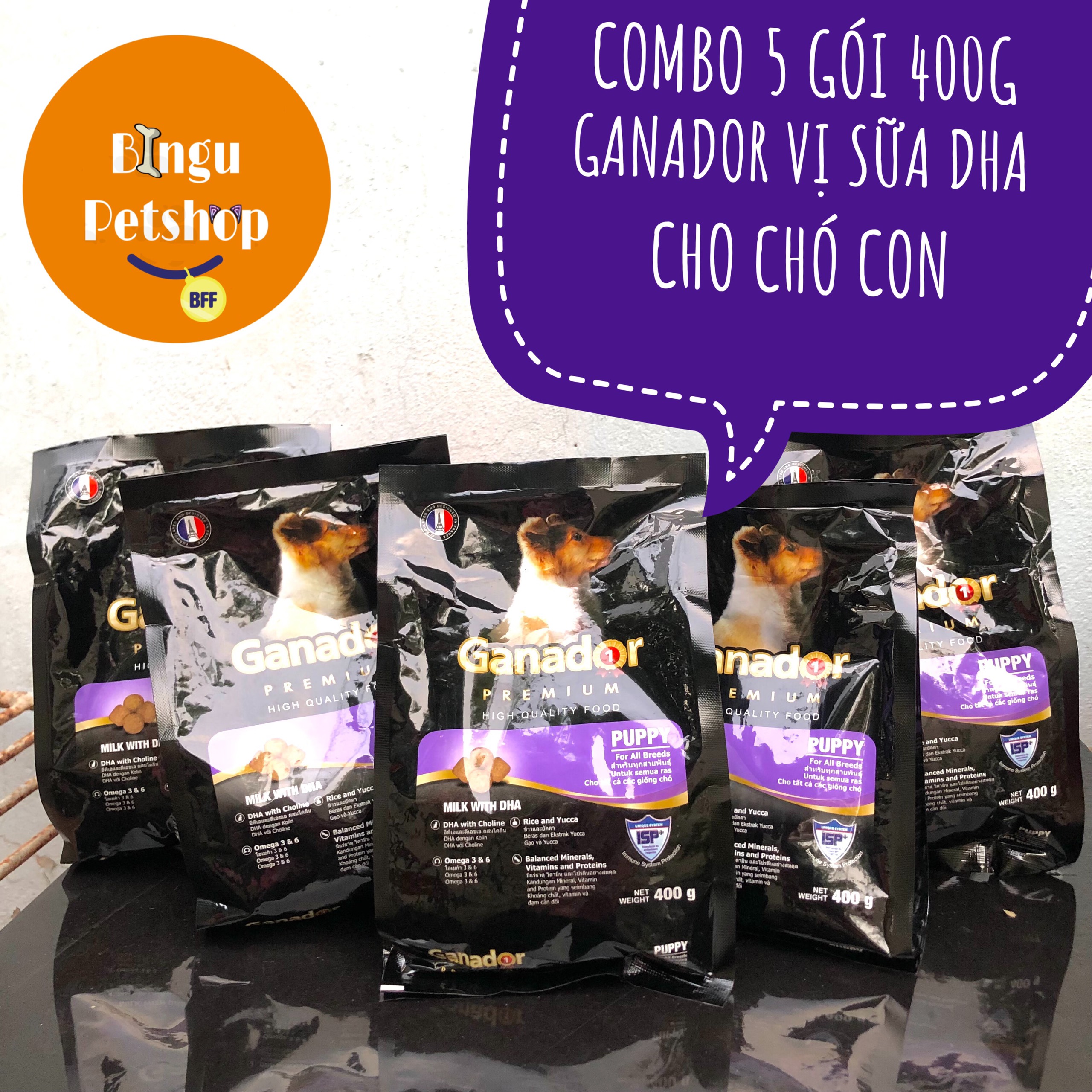 Thức ăn hạt khô cho chó con ganador puppy 400g vị sữa và dha