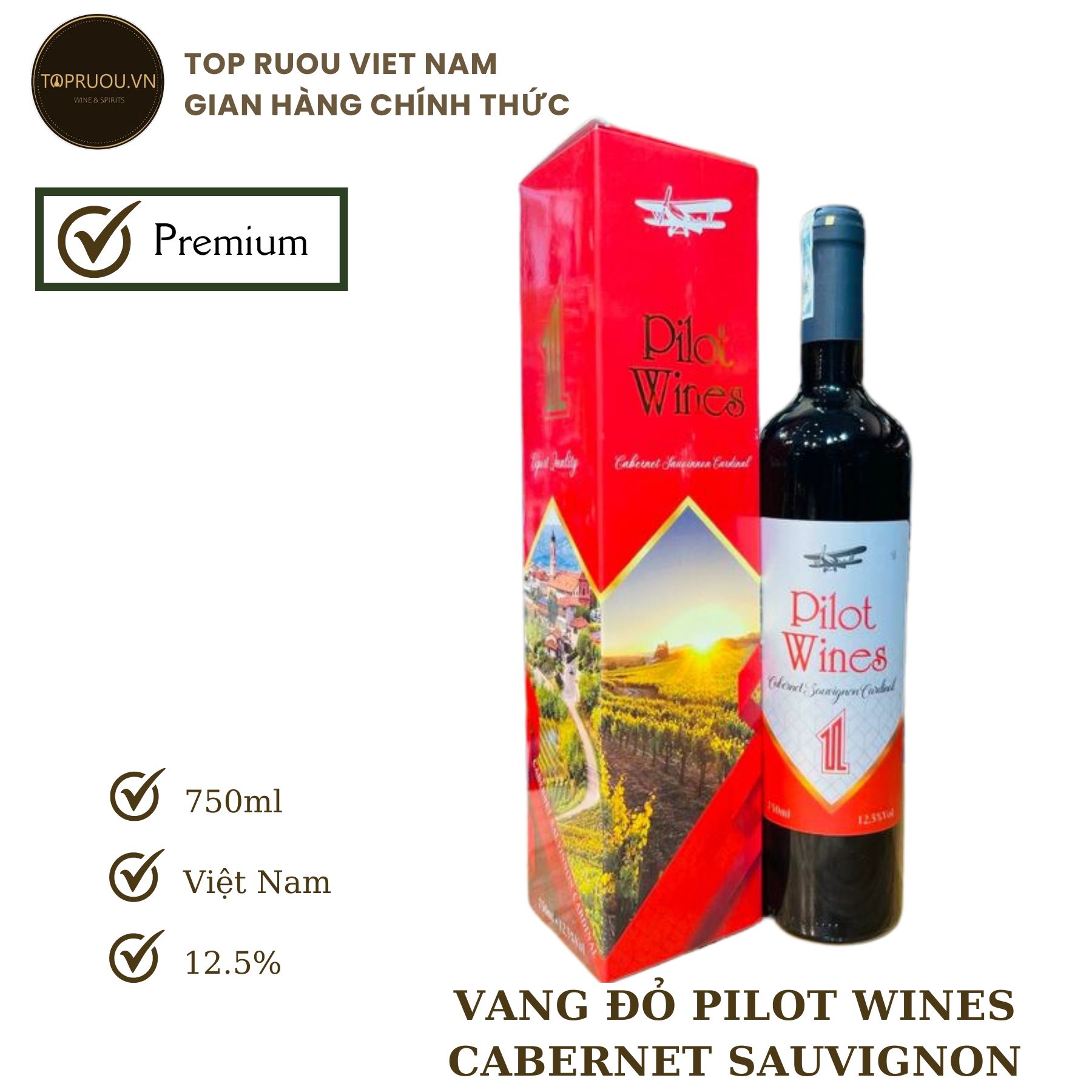 [TopRuouVietNam] Rượu Vang Đỏ Pilot Wines Cabernet Sauvignon 750ml [Hàng Thật]