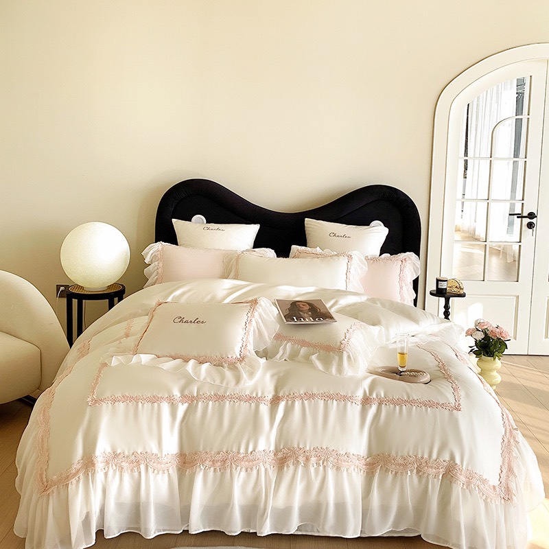 Bộ chăn ga tencel Hlhome viền ren công chúa
