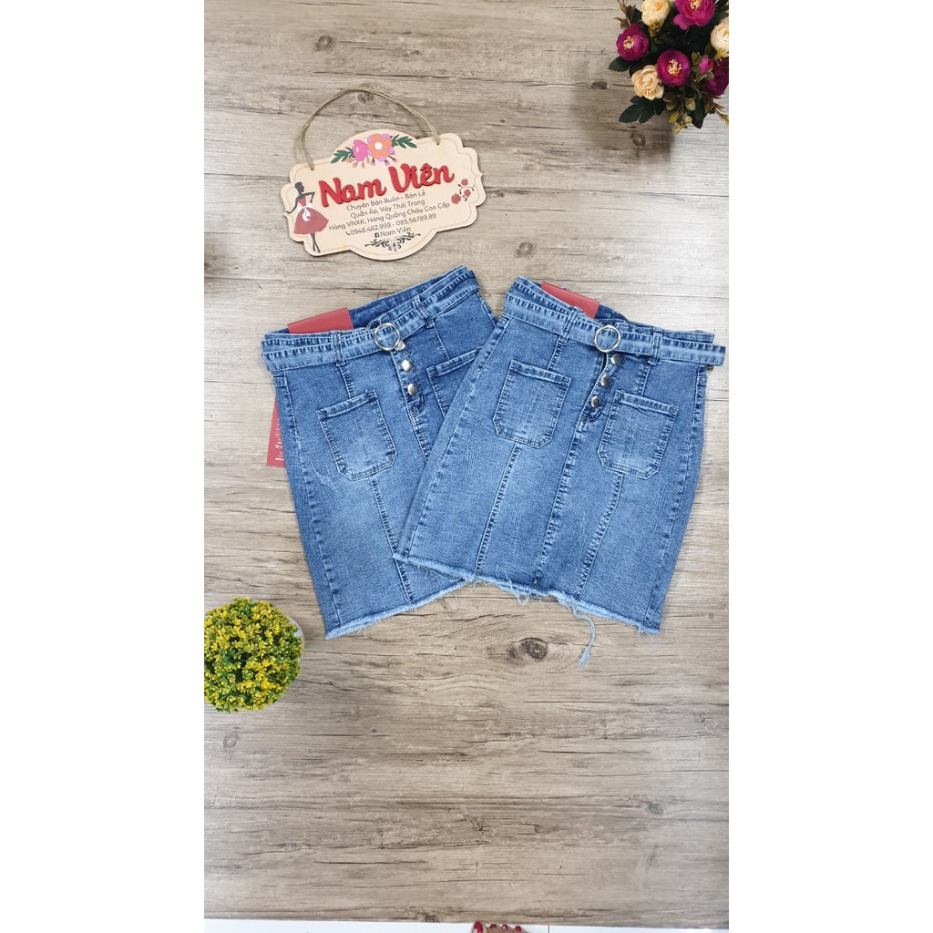 Chân Váy Jeans Xanh Kèm Đai Thời Trang [ Ảnh Thật ]