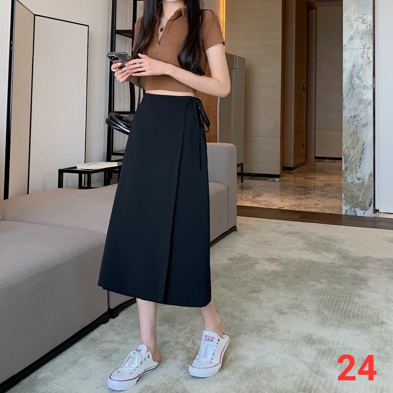 Mẫu váy tiểu thư Ulizzang lưng thắt nơ xẻ tà đắp xéo mẫu siêu hot