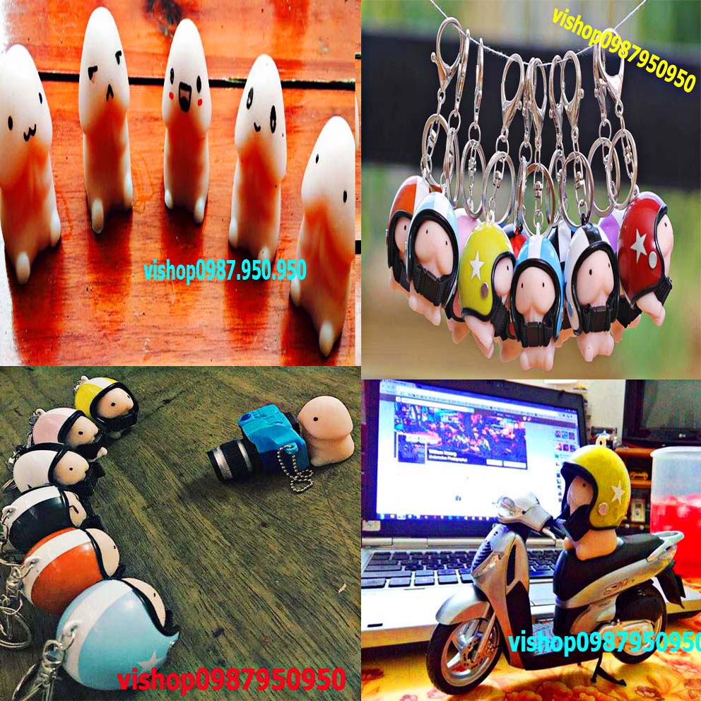 Móc khóa bé ciu đội mũ bảo hiểm độc đáo