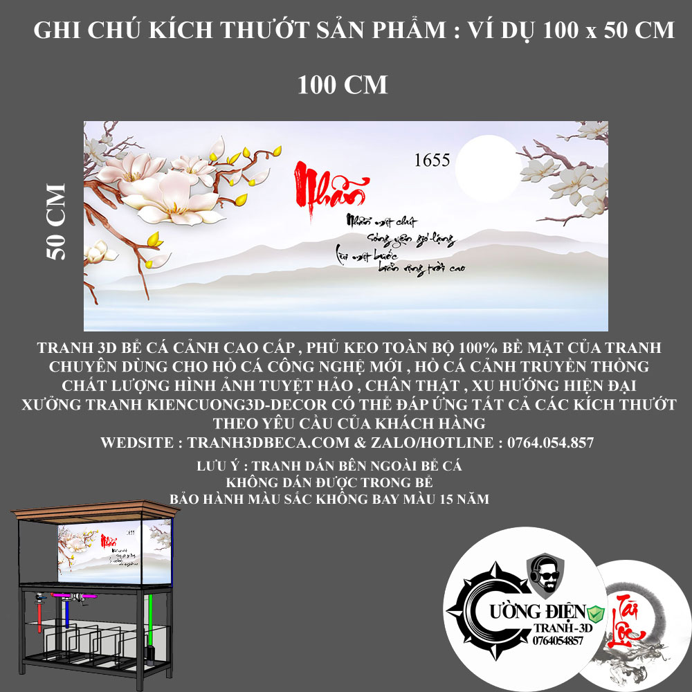Tranh 3D dán bể cá cảnh - Có keo sẵn - Nhiều kích thướt lựa chọn