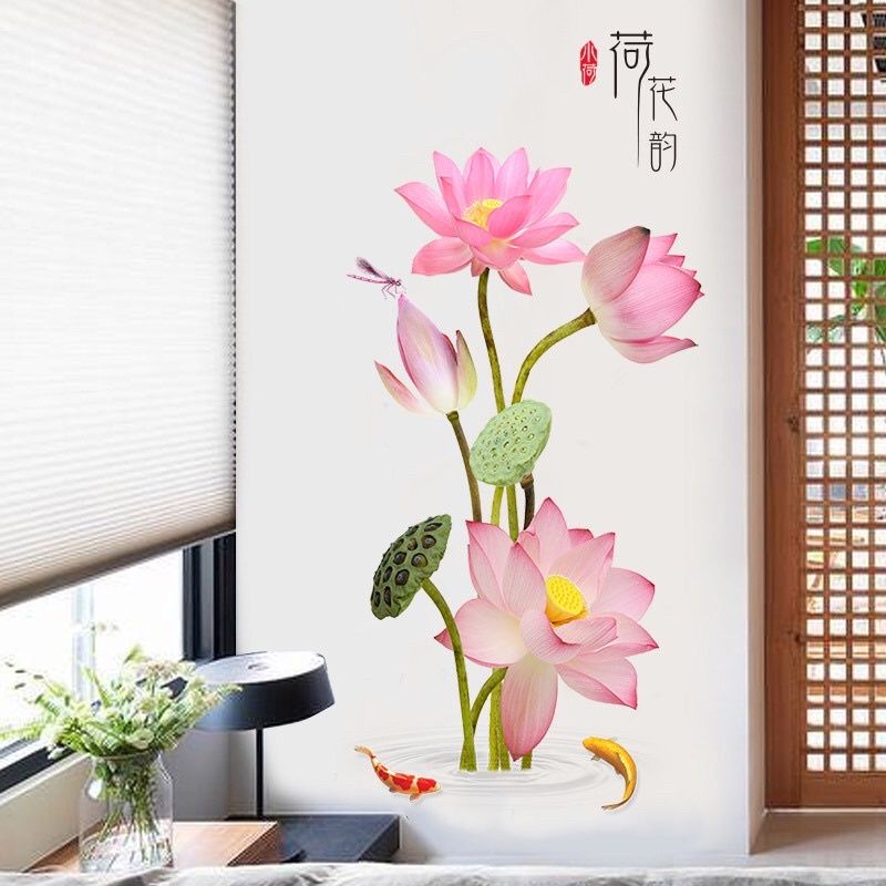 Decal dán tường hoa và đài sen