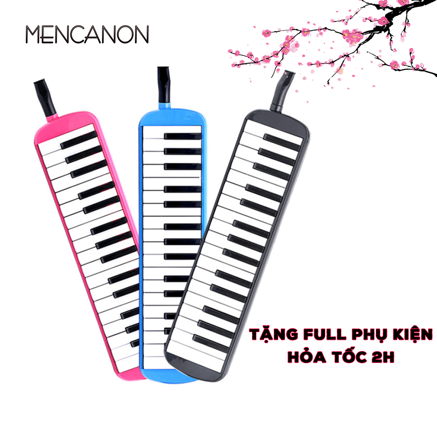Kèn phím Melodion Melodica 37 phím 3 màu đen, xanh, hồng cho học sinh học tập, biểu diễn - Tặng đầy đủ phụ kiện MENCANON
