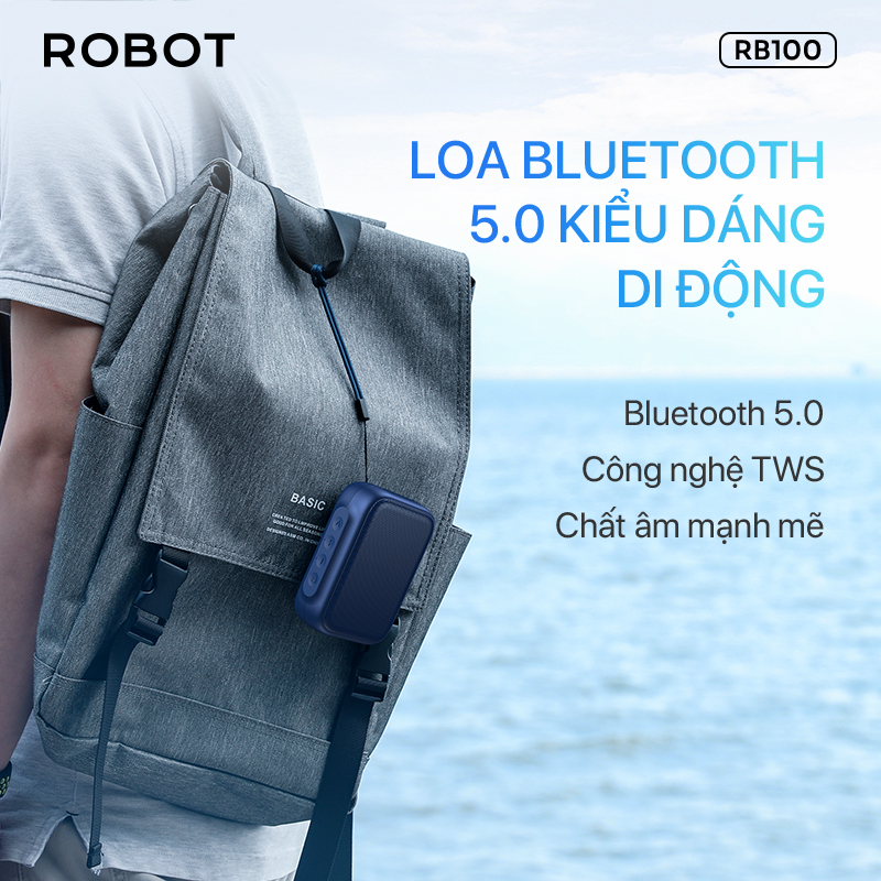 Loa bluetooth Robot RB100 công suất 5W phiên bản nâng cấp hỗ trợ thẻ nhớ USB kết nối 2 loa TWS sử dụng tới 8h màu xanh thiết kế mini nhỏ gọn