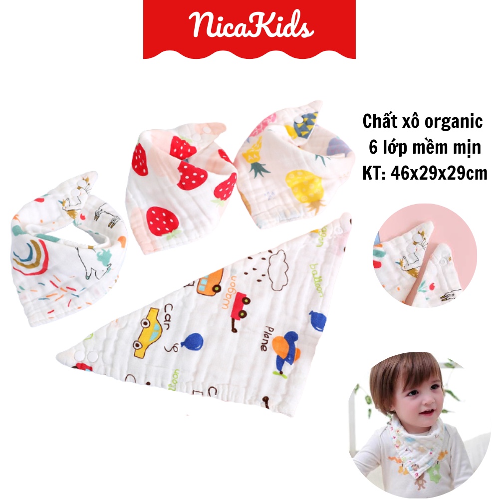 Set 5 yếm tam giác xô organic 6 lớp cho bé