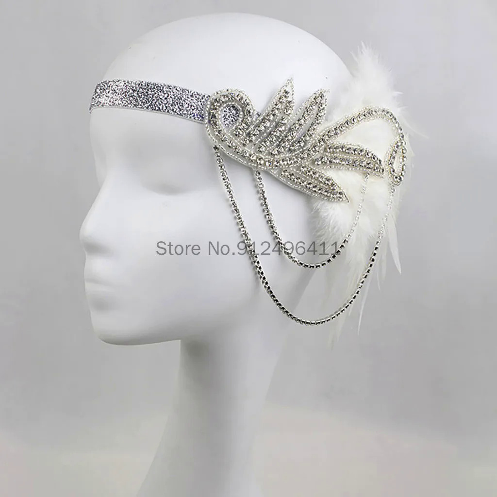 1920s ที่คาดผมขนนกสีดำสำหรับเจ้าสาว great gatsby 20s เครื่องประดับคอสเพลย์