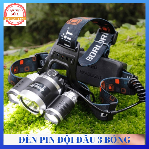 Đèn pin siêu sáng, đèn pin đội đầu 3 bóng siêu sáng, đèn led đội đầu 3 bóng + 2 pin sạc 18650 + 1 củ sạc, Den pin sieu sang doi dau 3 bong