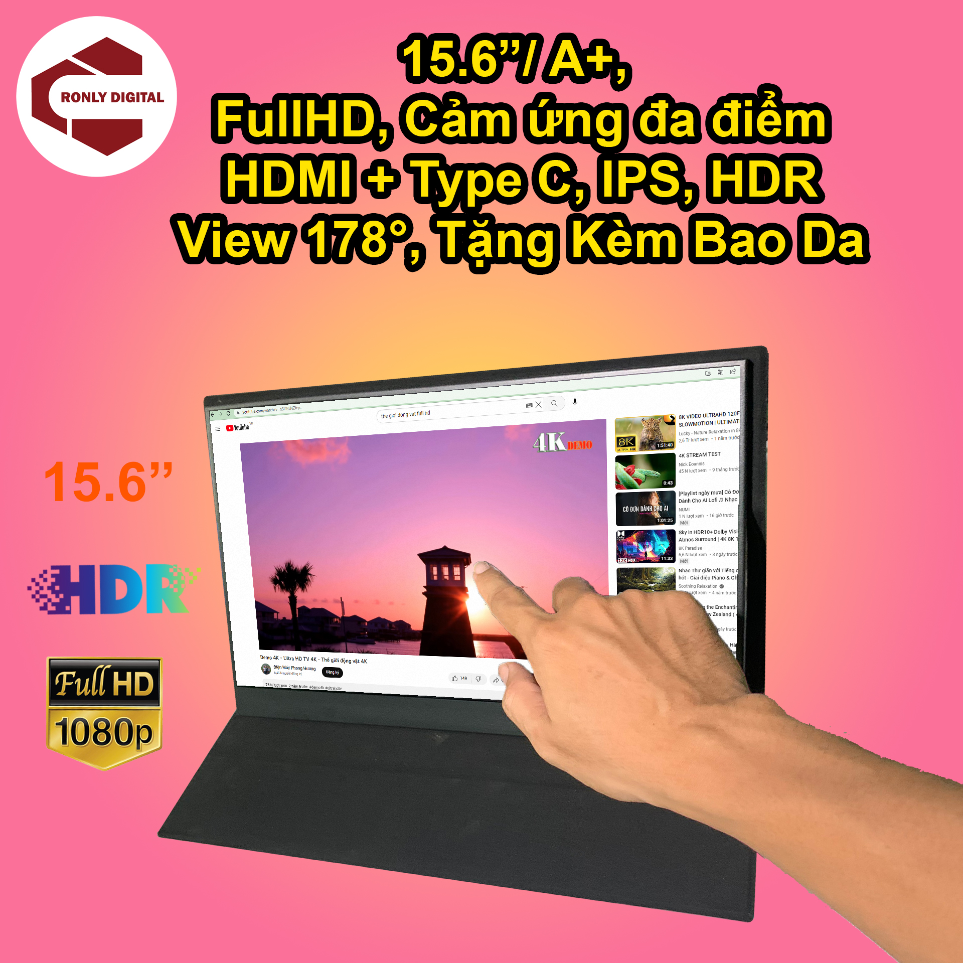 Màn hình di động 15.6 inch cảm ứng, FHD, kết nối HDMI + TYPE C, HDR, man hinh di dong 15 inch, màn hình mở rộng 15.6 inch, màn hình di động 15,6 inch cảm ứng, màn hình vi tính, extend screen 15.6 inc