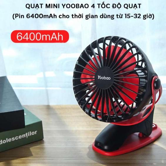 Quạt sạc mini Yoobao 6400mAh xoay 720 độ, thời lượng pin 32h