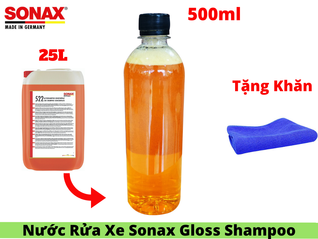 Nước Rửa Xe Sonax Gloss Shampoo 314300 500ml Chiết Từ Bình 25l Tặng Khăn