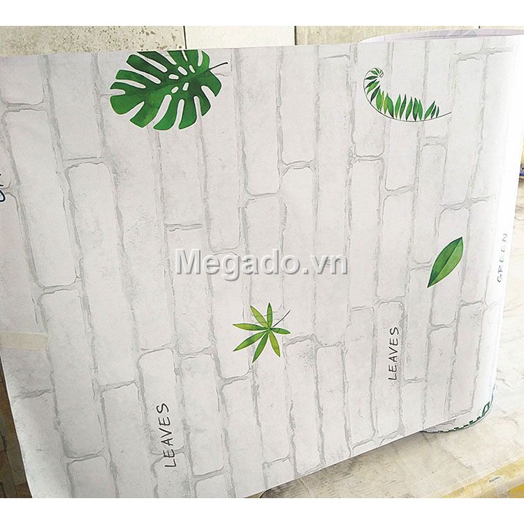 Giấy dán tường gạch trắng lá xanh 0.45*10m