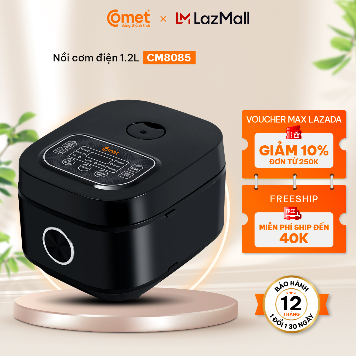 Nồi cơm điện tử COMET 1.2L CM8085 đa năng nấu cơm nấu cháo nấu chậm hầm hấp - BH 12 tháng - Hàng Chí