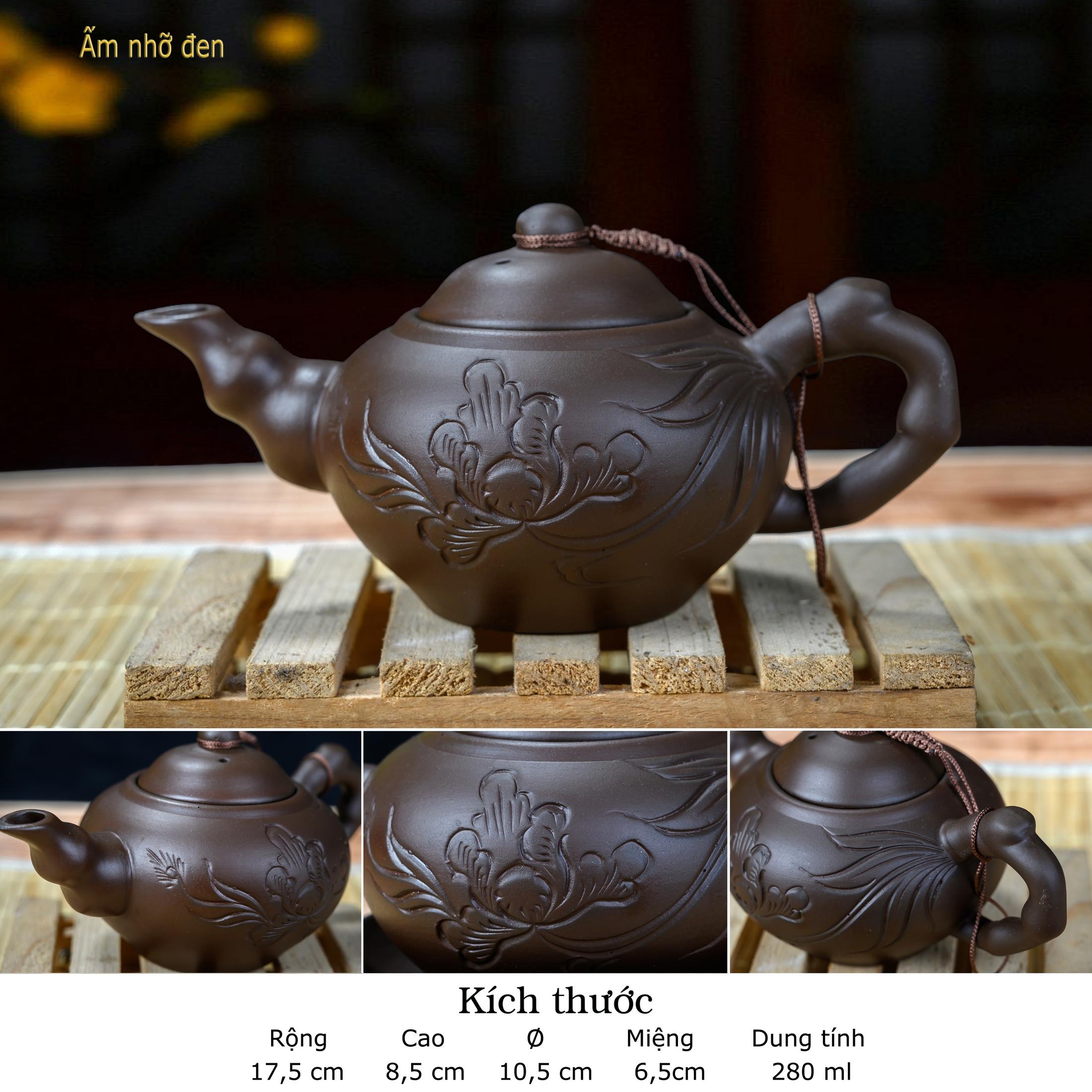 Carved Flower-Patterned Purple Clay Teapot