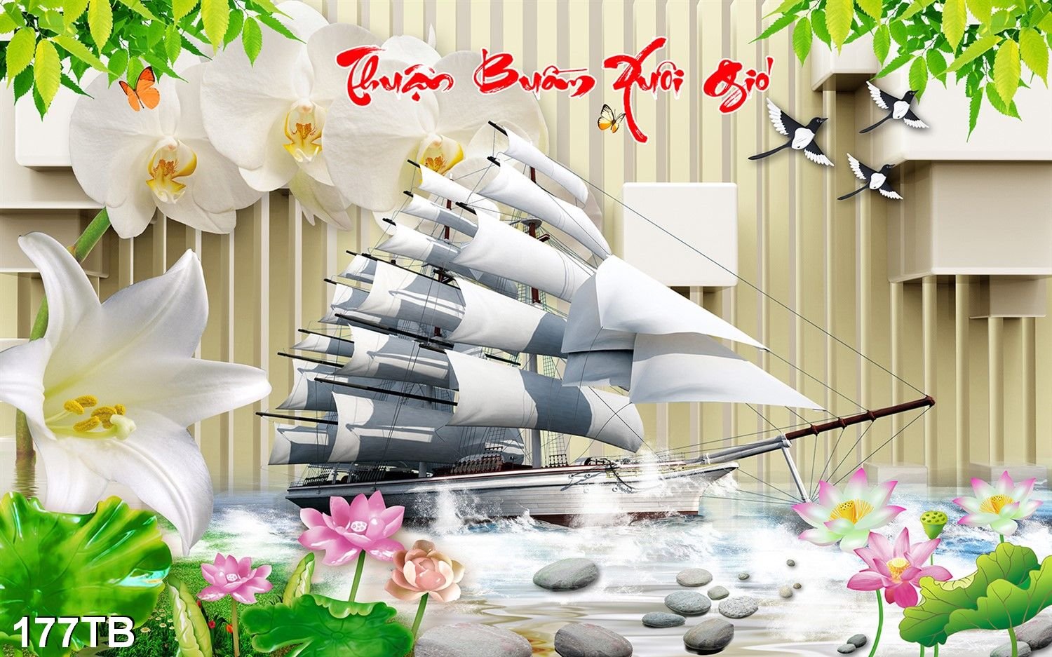 TRANH DÁN TƯỜNG 3D THUẬN BUỒM XUÔI GIÓ TB177 - YAN SHOP