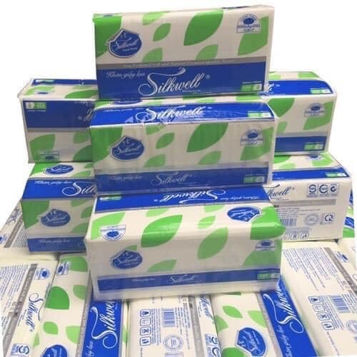 SÉT 1 GÓI GIẤY RÚT LỤA XANH SILKWELL 250 TỜ ( 2 lớp