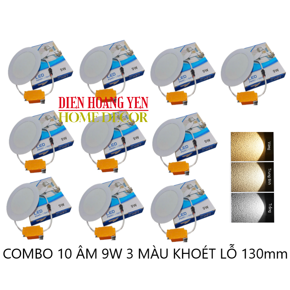 Bộ 10 đèn led âm trần 9W 3 màu 3 chế độ - PHI 130mm