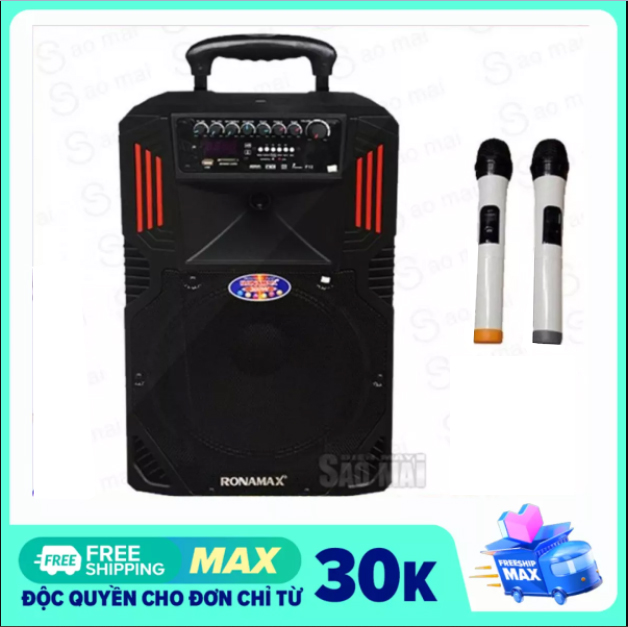 [ Xả Kho ] Loa kéo di động , Loa Karaoke Bluetooth RONAMAX F12 hát cực hay , kèm 2 micro không dây ( BASS 3 Tấc )