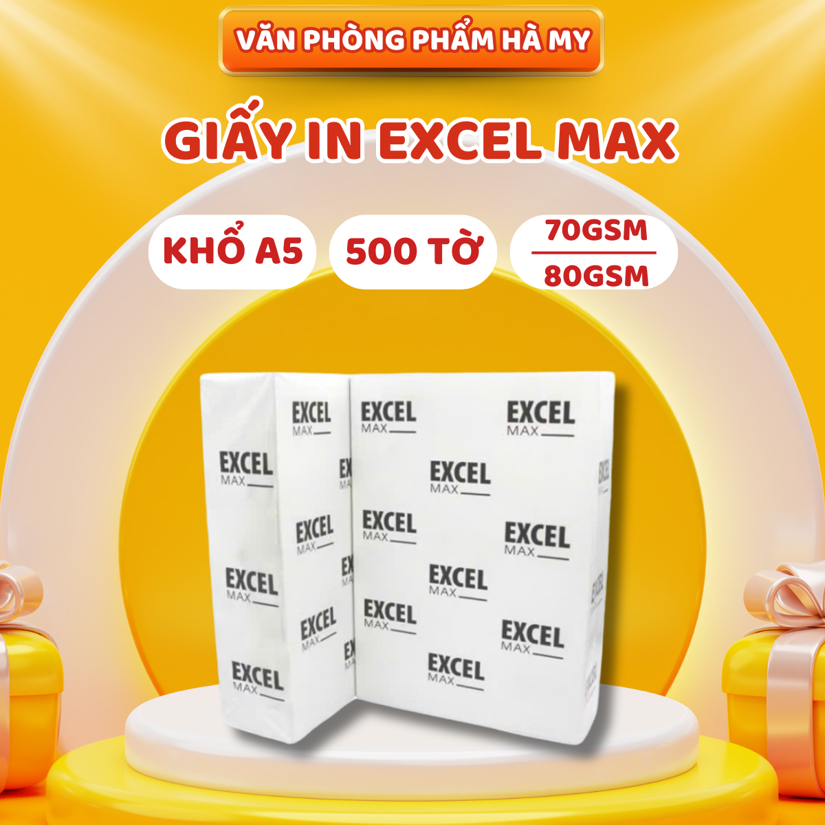 1 Ream 500 Tờ Giấy in Văn Phòng Excel Max 70gsm/80gsm Khổ A5